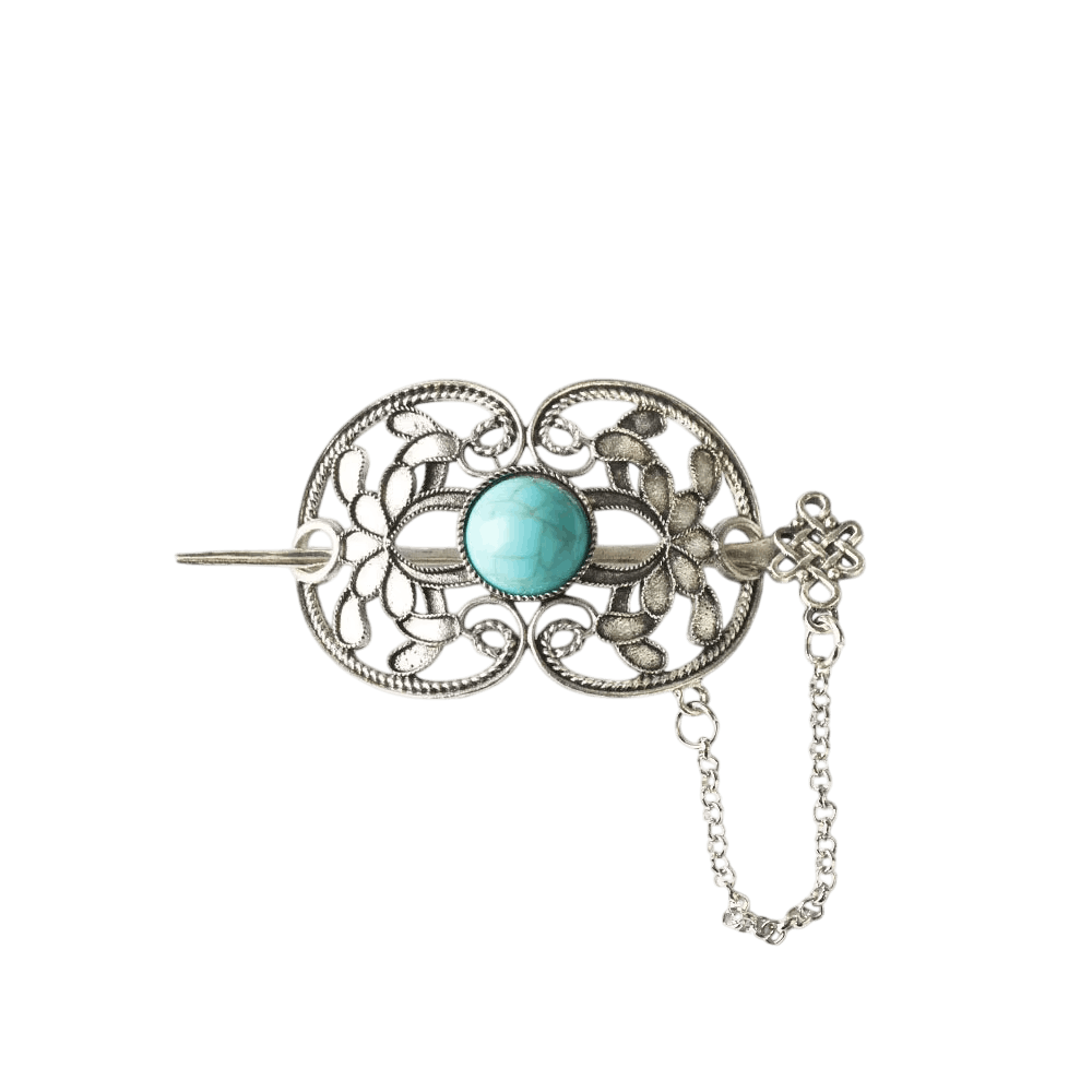 Barrette Viking Filigrane à Gemme Turquoise, vue de détail