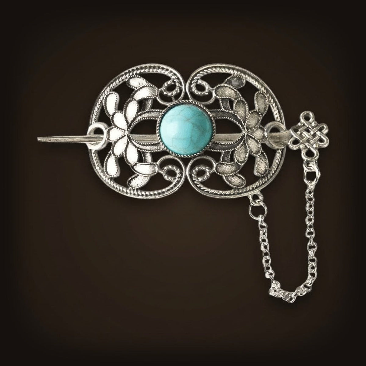 Barrette Viking Filigrane à Cabochon Turquoise