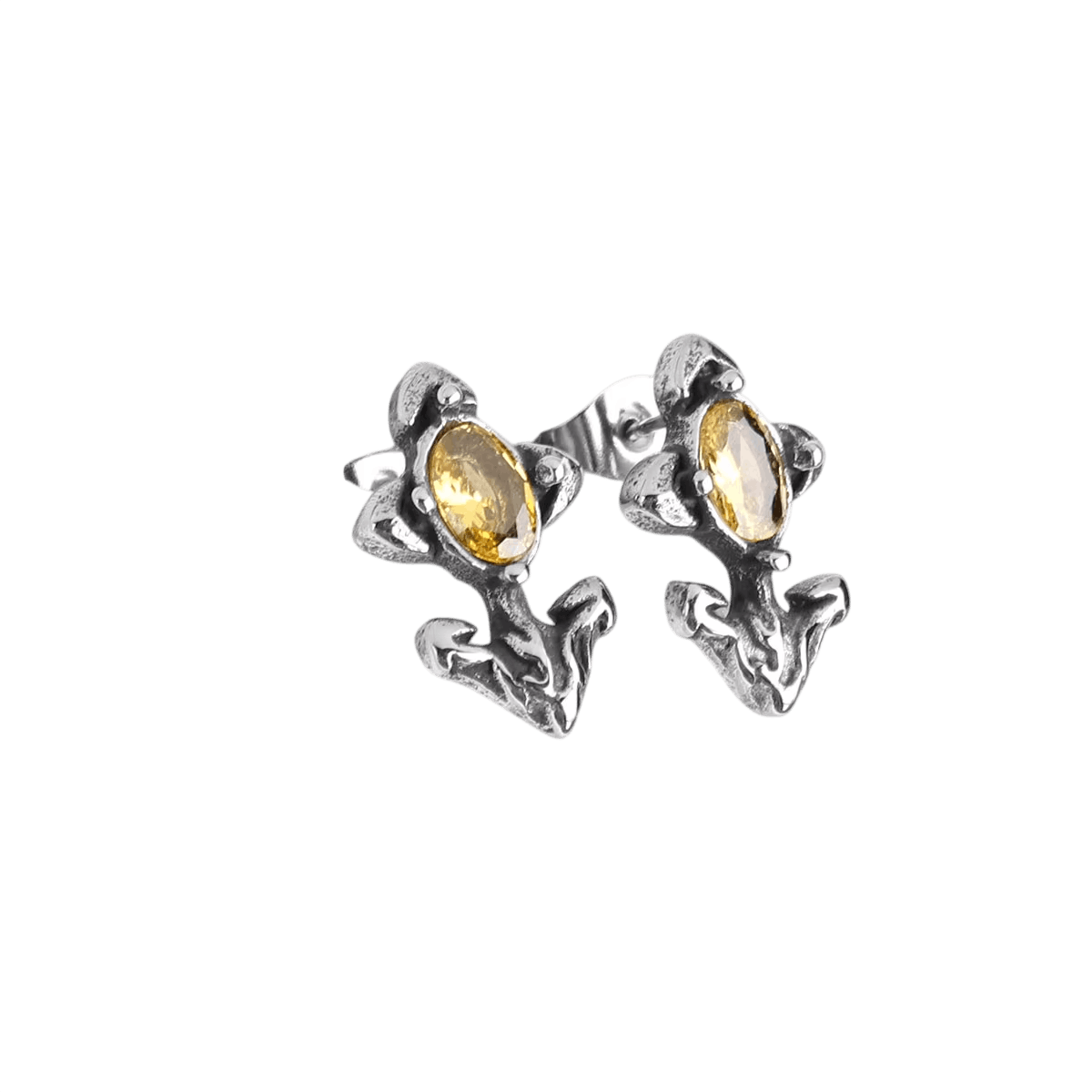 Puces d'oreilles ancre en acier inoxydable, deux bras recourbés surmontés d'un zircon citrine ovale