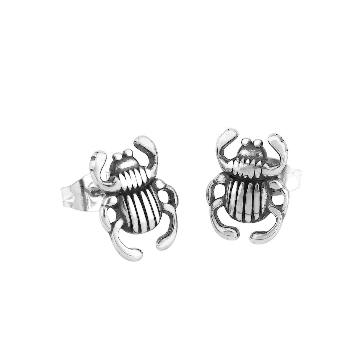 Paire de puces d'oreilles araignée en acier inoxydable vue de face