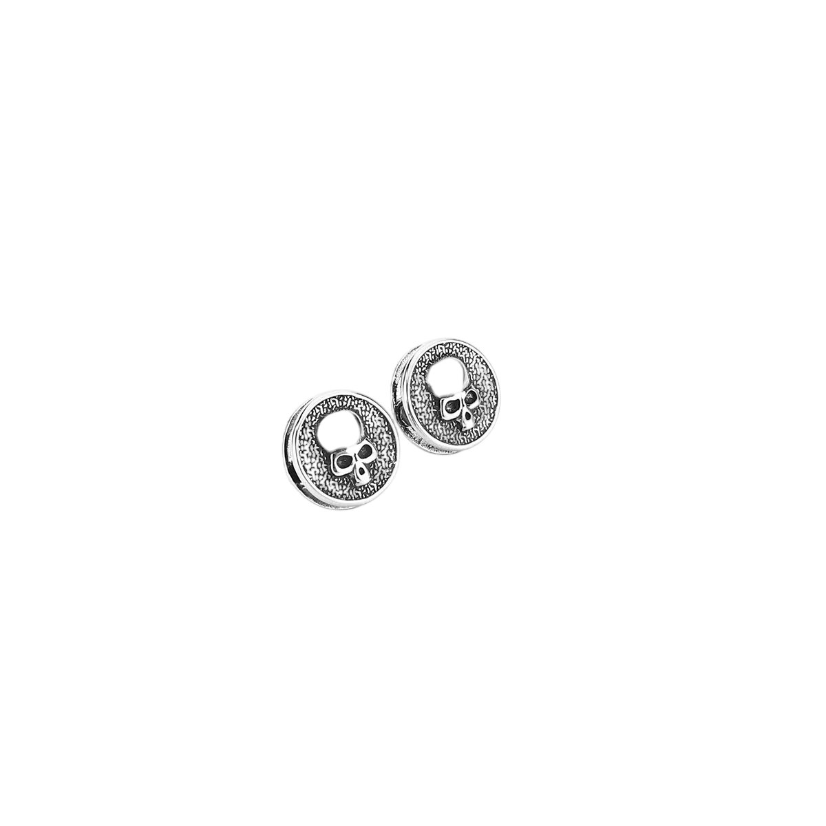 Puces d'oreilles rondes en acier inoxydable, crâne gravé en creux sur un disque plat