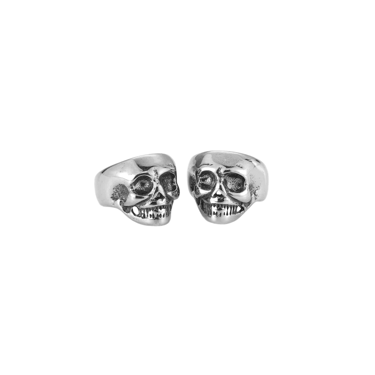 Puces d'oreilles crâne en acier inoxydable noirci, orbites et dentition creusées, format minuscule