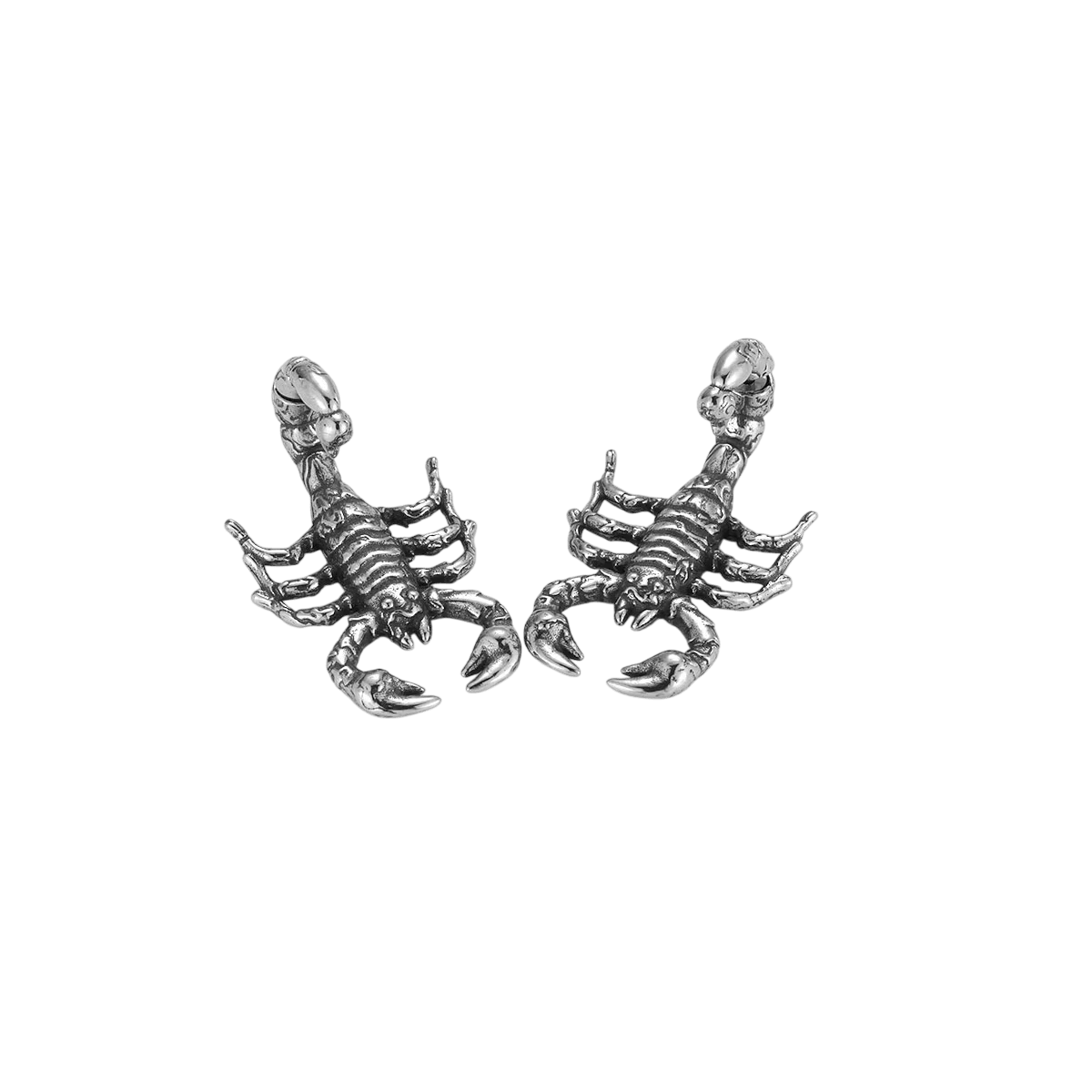 Boucles d'oreilles pendantes scorpion en acier inoxydable, corps segmenté anneau par anneau et pinces ouvertes