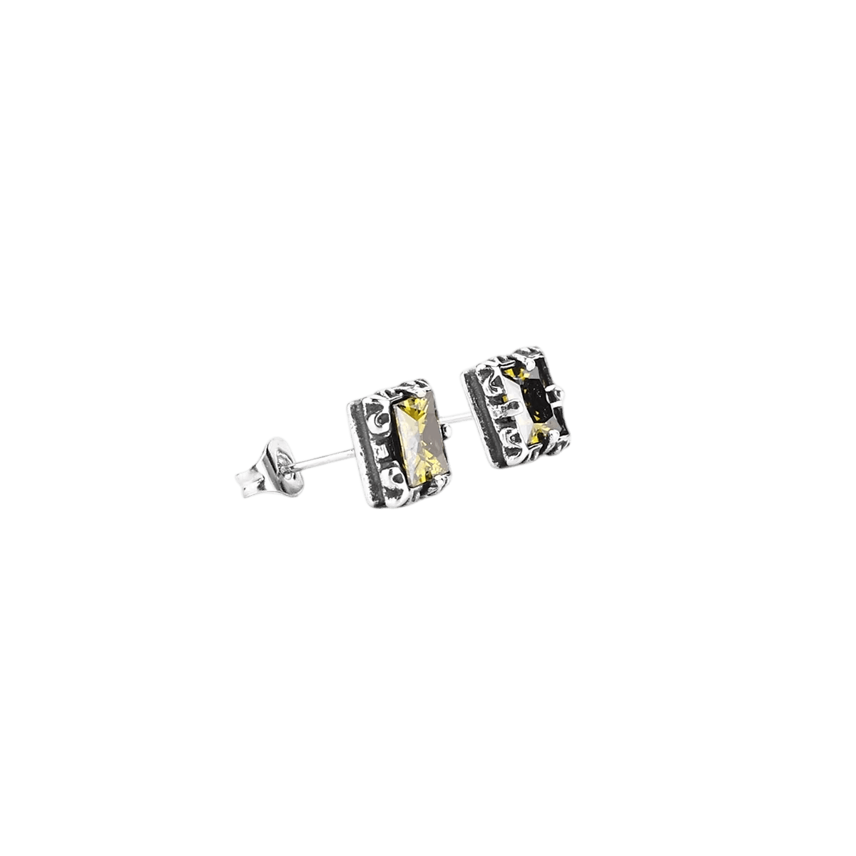 Puces d'oreilles zircon citrine en acier inoxydable, chaton carré à bordure perlée