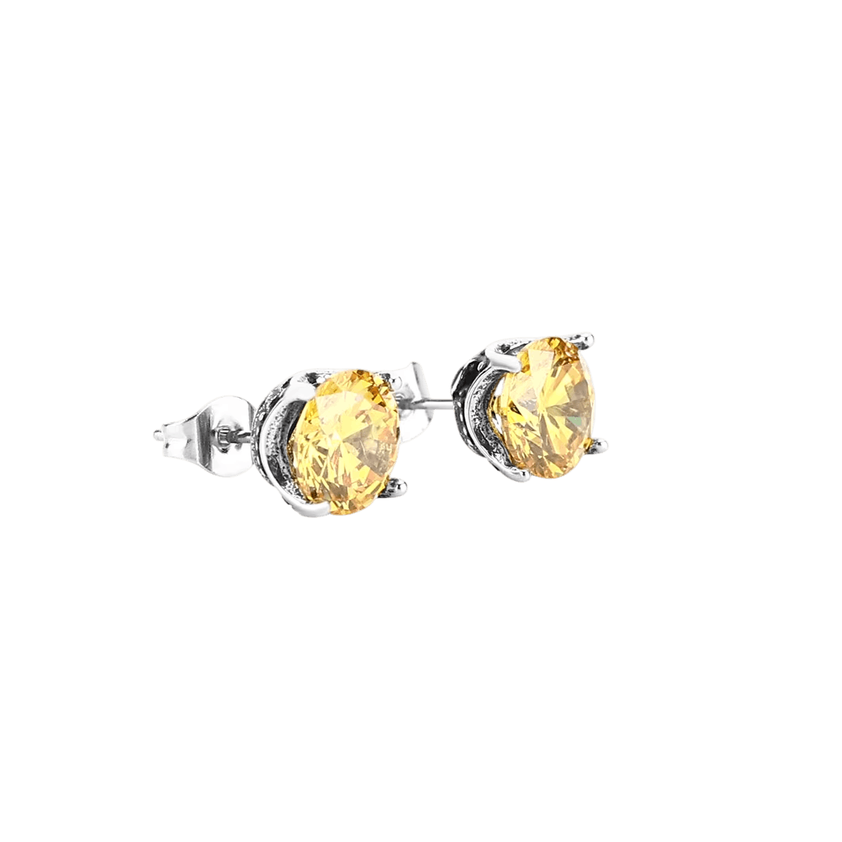 Puces d'oreilles zircon doré en acier inoxydable, pierre ronde à quatre griffes sur monture nue