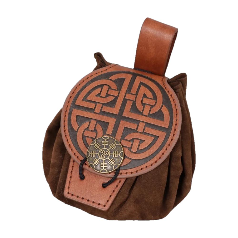 Bourse de ceinture viking en similicuir, motif nœud celtique carré, bouton Ægishjálmur