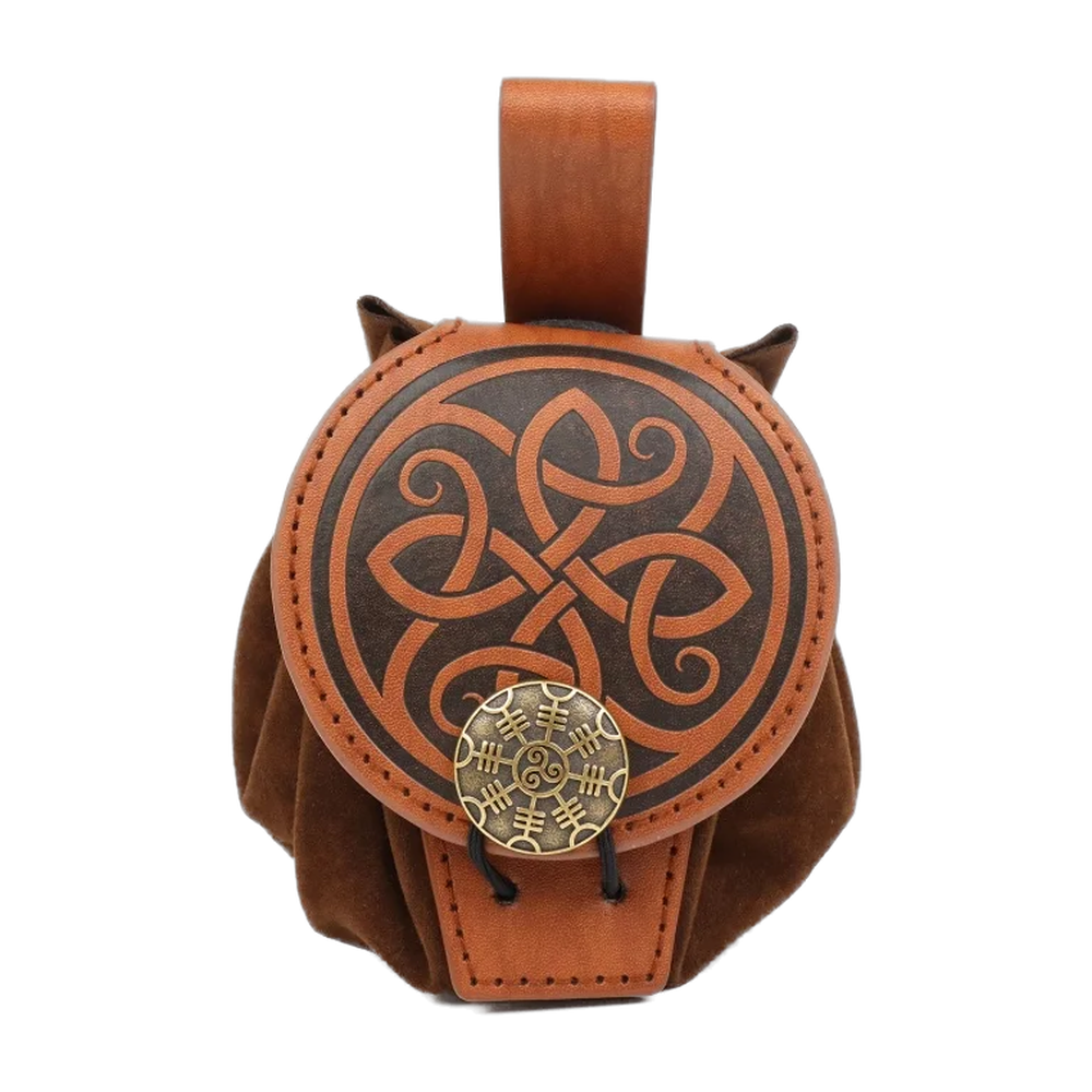 Bourse de ceinture viking en similicuir, motif nœud celtique à quatre boucles, bouton Ægishjálmur