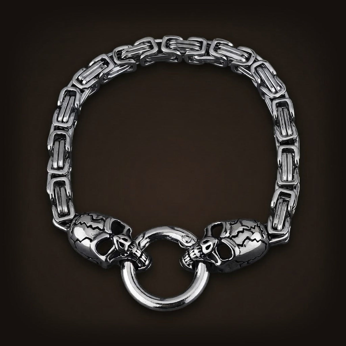 Bracelet Chaîne Byzantine à Têtes de Mort : Acier Noirci