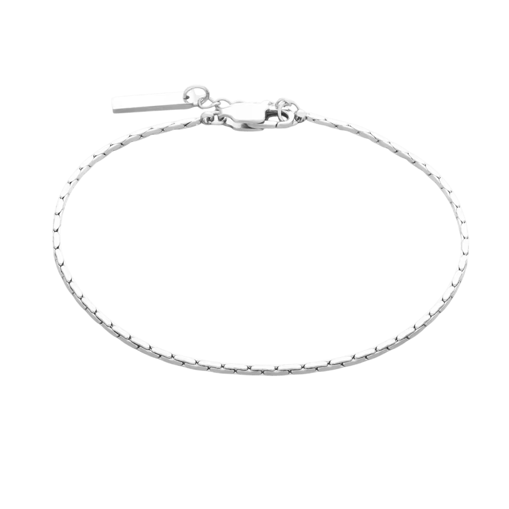 Bracelet Chaîne Fine à Fermoir Barre : Acier Argenté, vue de détail sur fond blanc