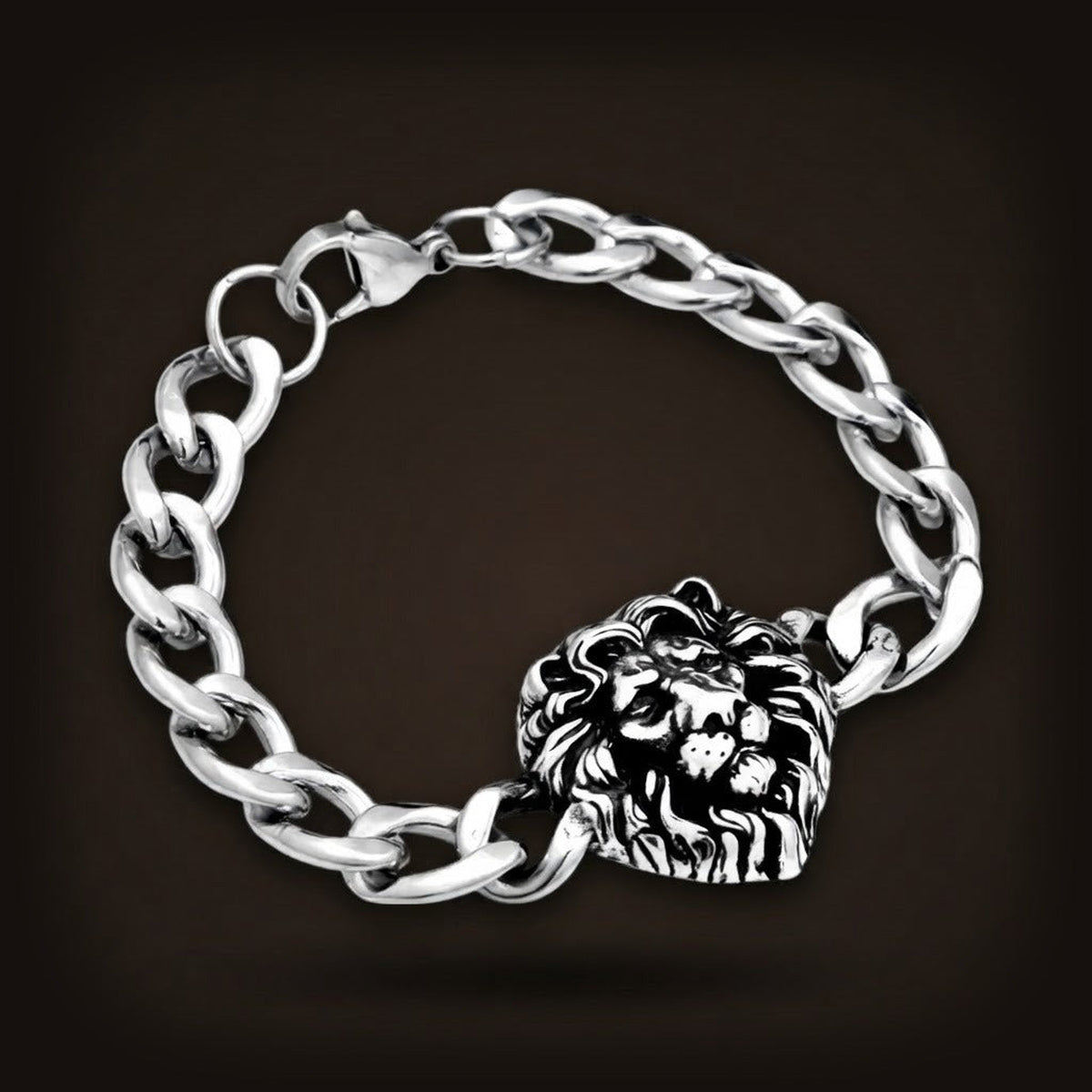 Bracelet Gourmette à Tête de Lion : Acier Massif