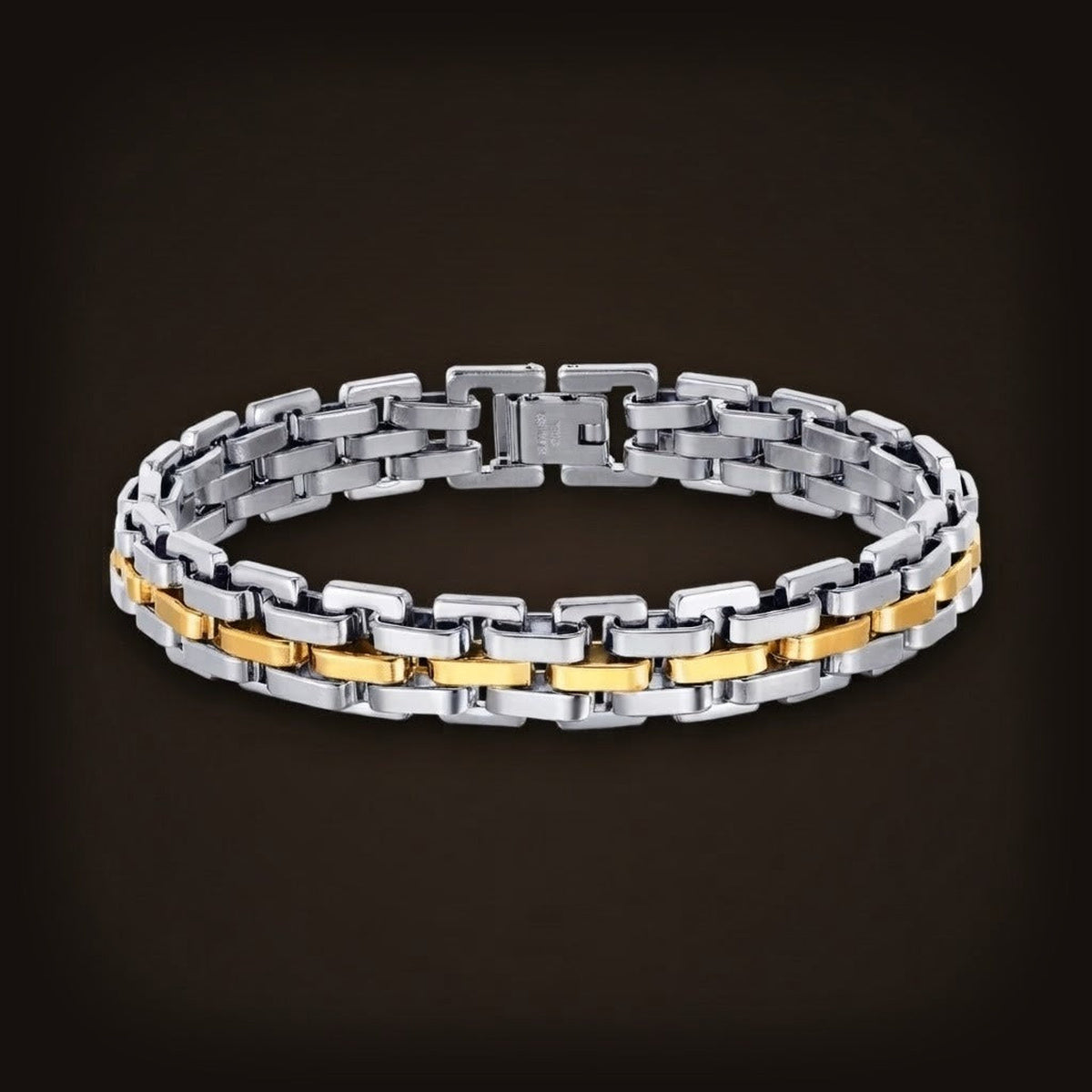 Bracelet Maille de Montre Bicolore : Acier Argenté et Doré
