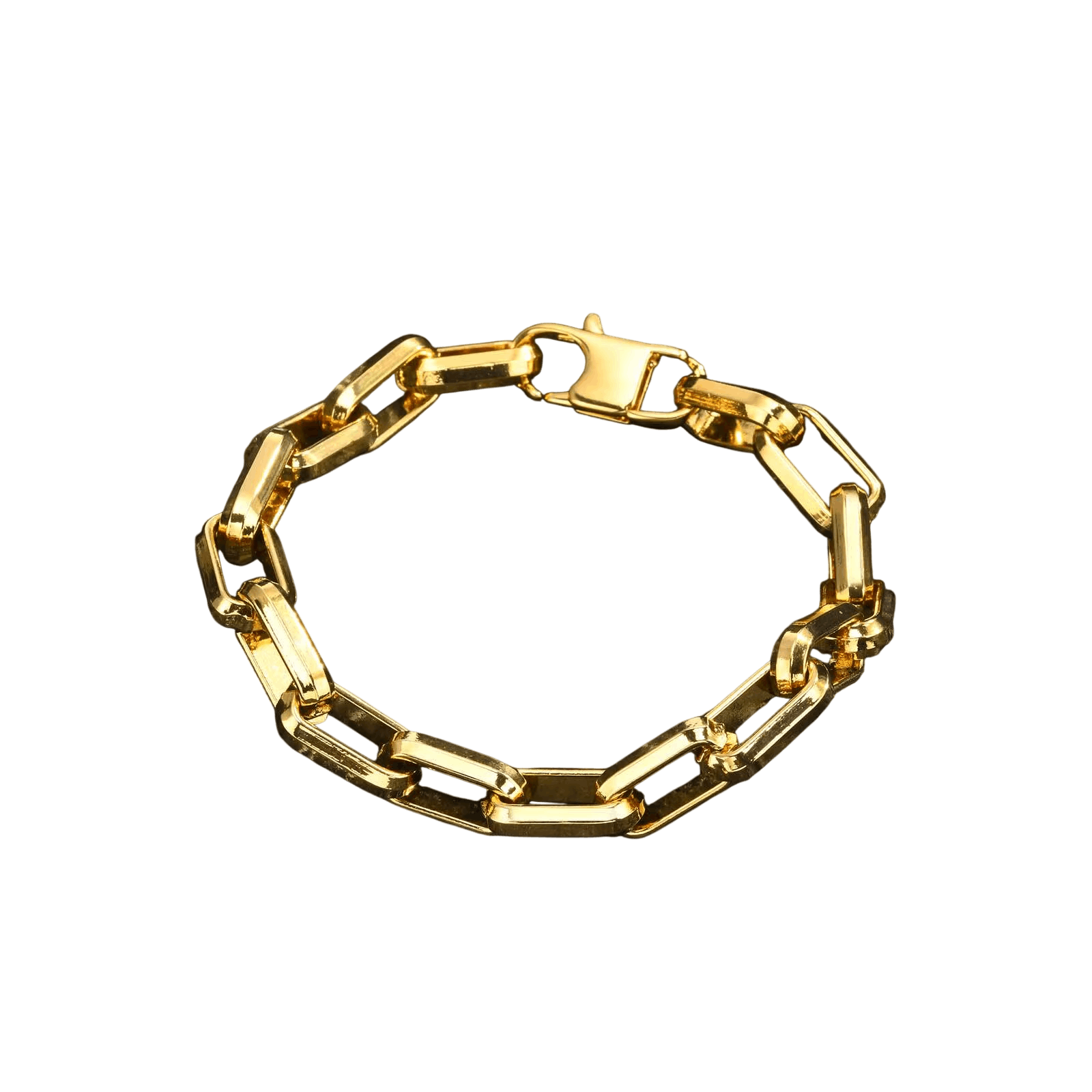Bracelet à Maillons Rectangulaires : Acier Doré ou Argenté, vue de détail sur fond blanc