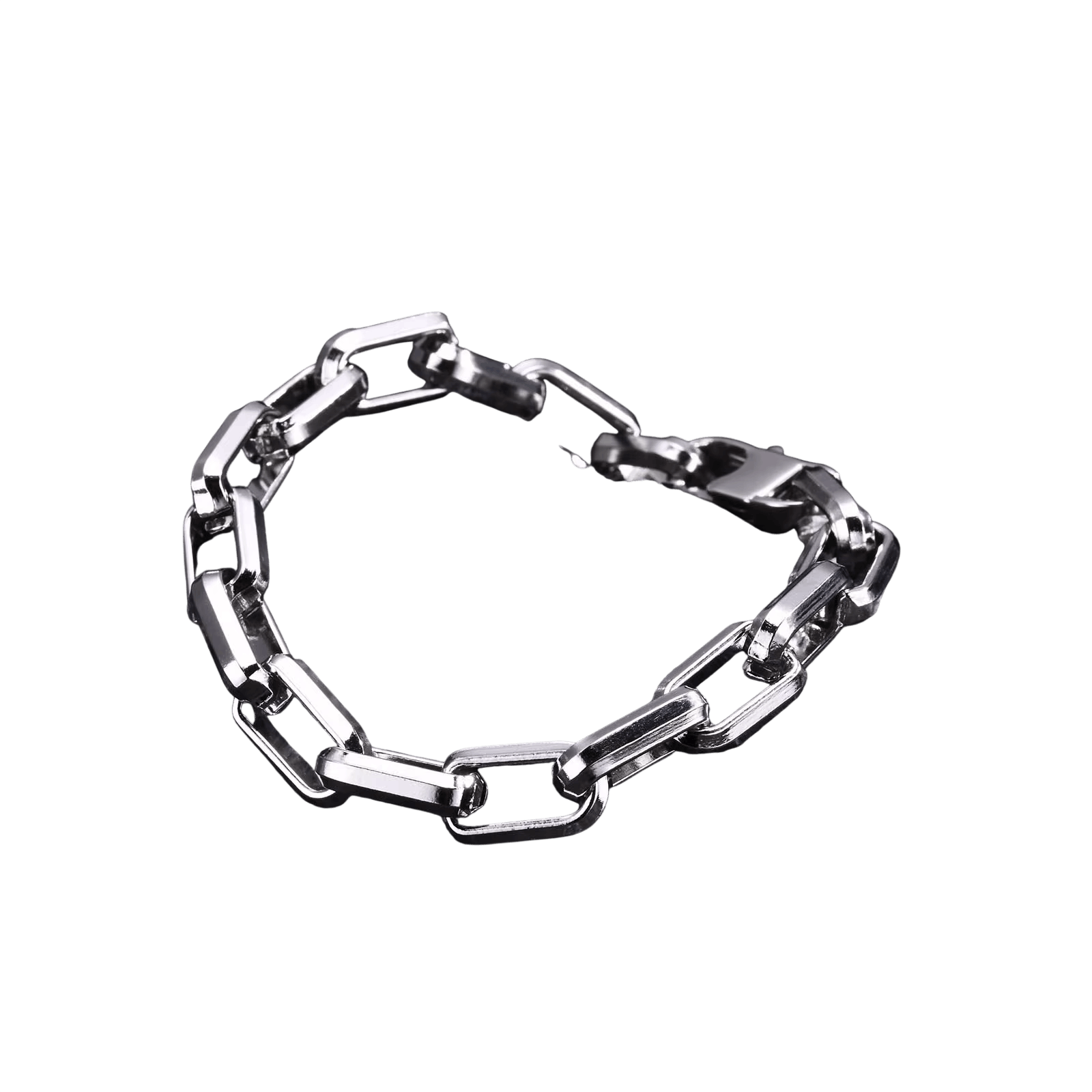 Bracelet à Maillons Rectangulaires : Acier Doré ou Argenté, vue de détail sur fond blanc