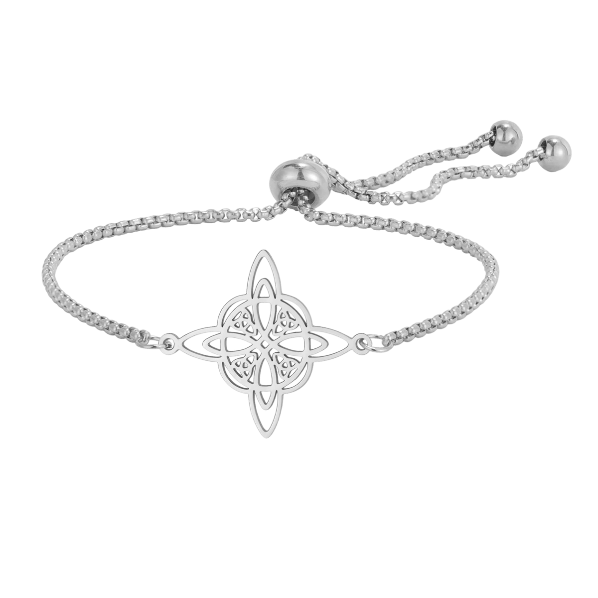 Bracelet Nœud de Sorcière : Chaîne Coulissante Réglable, vue de détail sur fond blanc