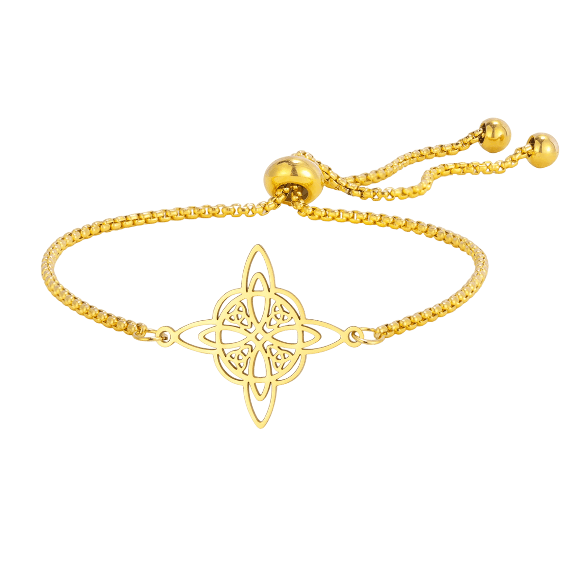 Bracelet Nœud de Sorcière : Chaîne Coulissante Réglable, vue de détail sur fond blanc