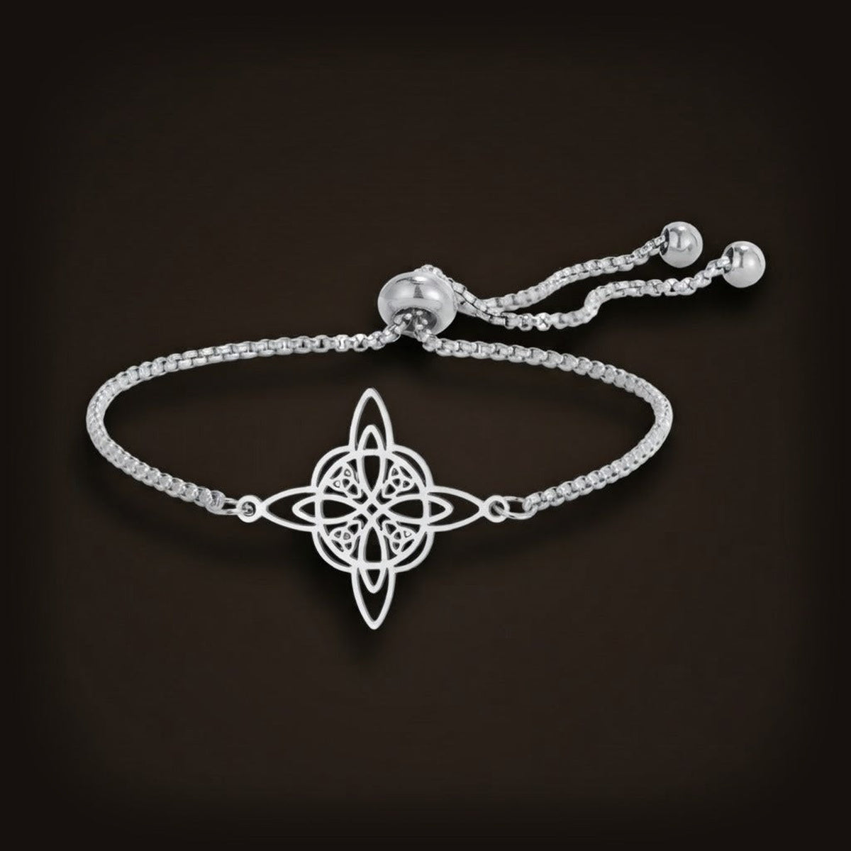 Bracelet Nœud de Sorcière à chaîne coulissante réglable, version argentée