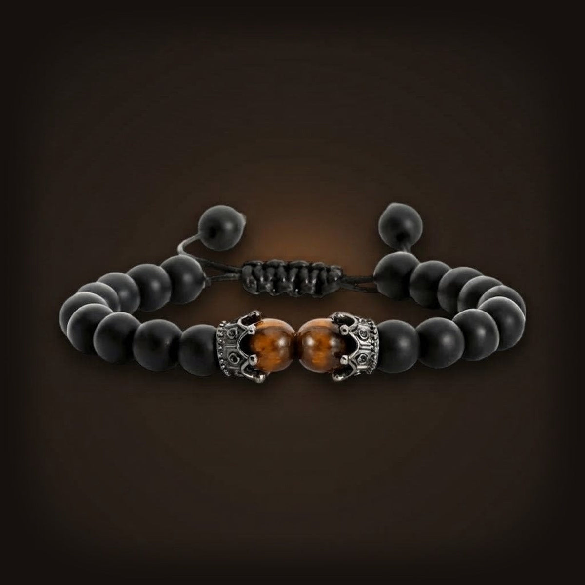 Bracelet de Perles en Agate Noire Mate et Œil-de-Tigre