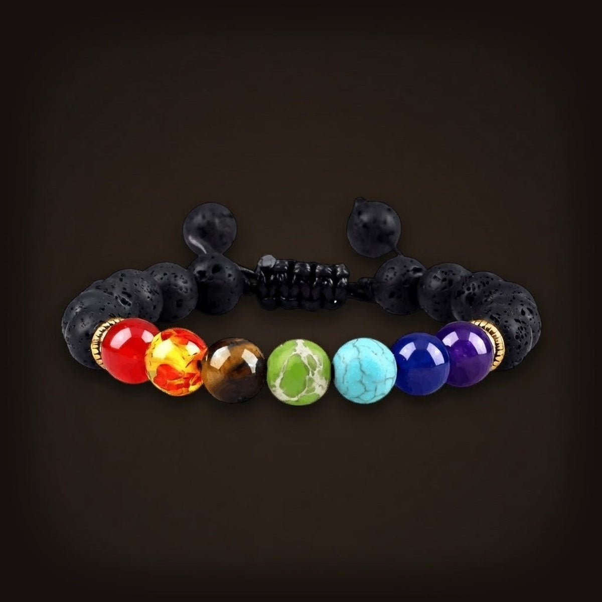 Bracelet de Perles en Pierre de Lave et Sept Chakras