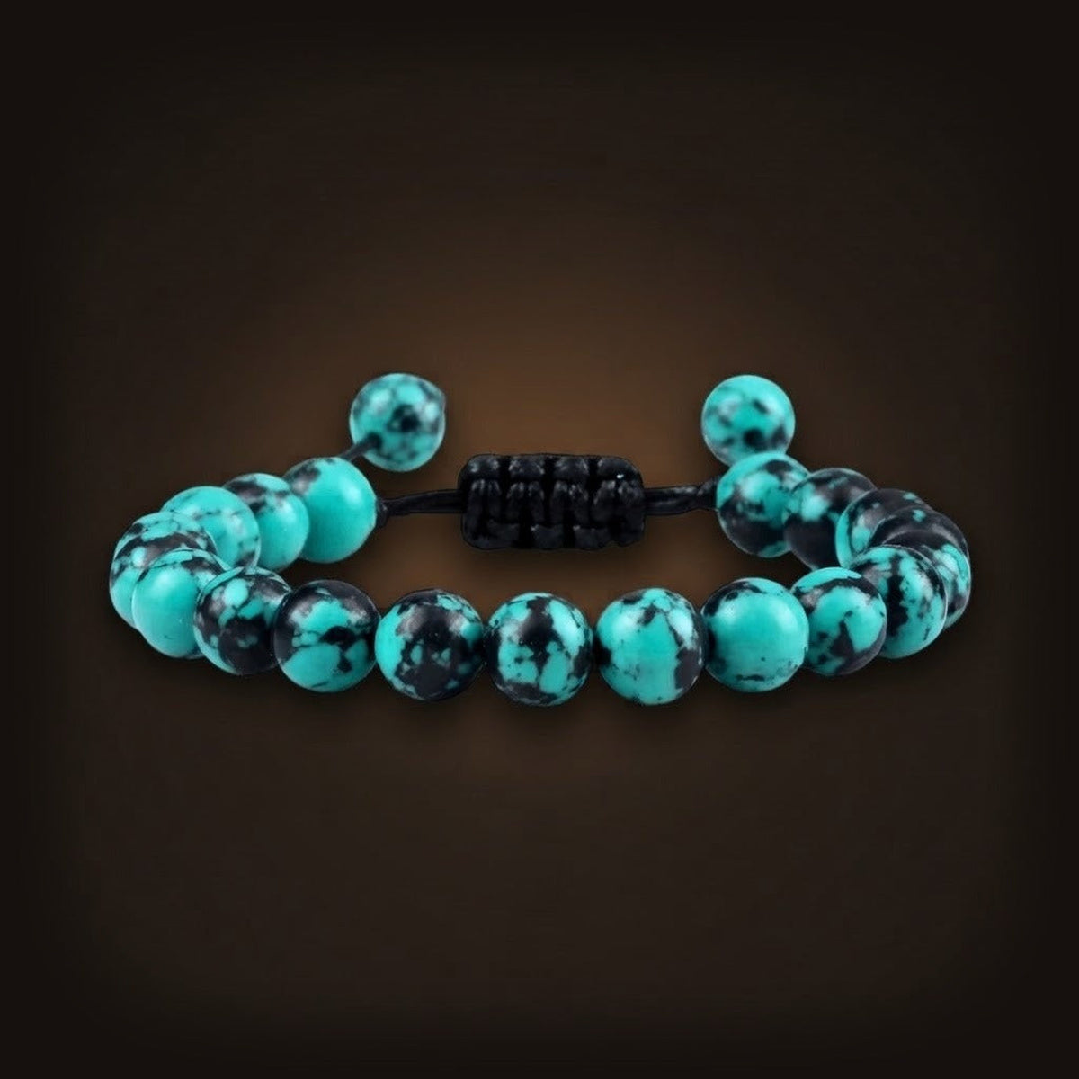 Bracelet de Perles en Turquoise Mouchetée : Cordon Coulissant