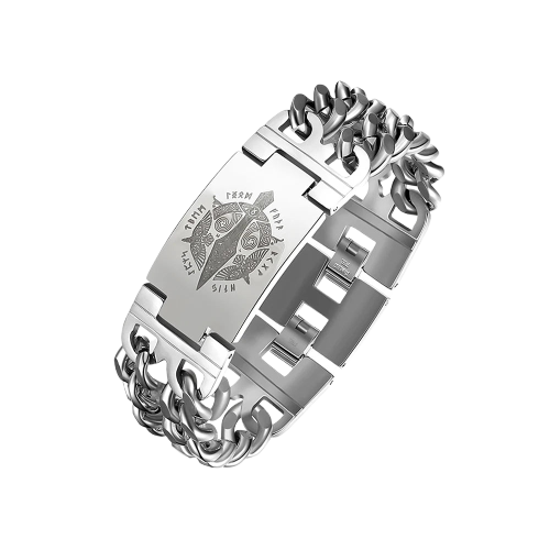 Bracelet viking corde noire tete de loup fenrir acier