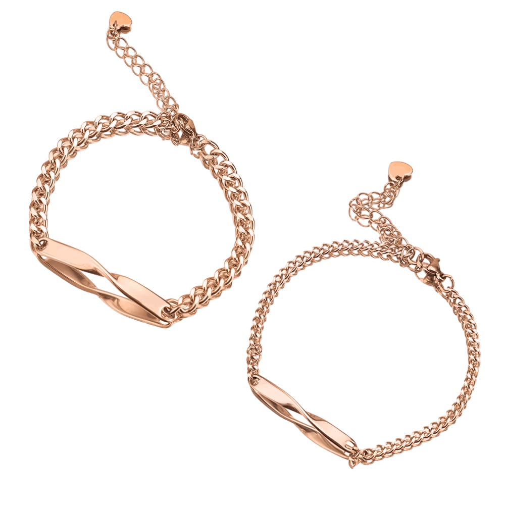 Bracelets Möbius pour Deux : Paire Assortie, Acier Titane, vue de détail sur fond blanc