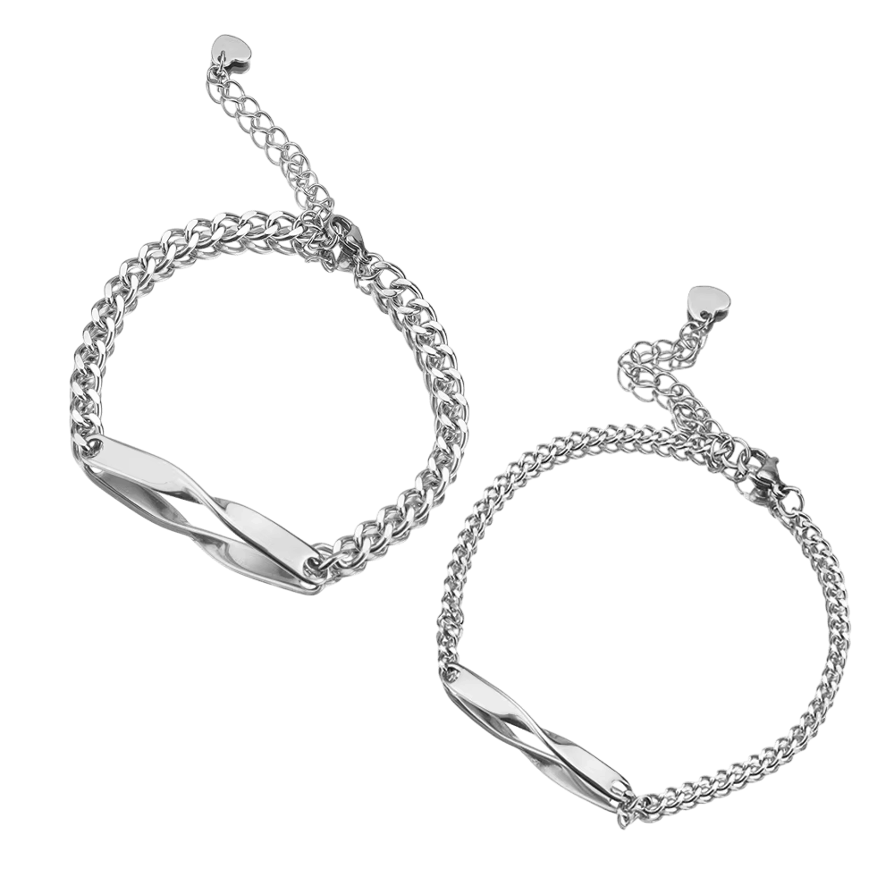 Bracelets Möbius pour Deux : Paire Assortie, Acier Titane, vue de détail sur fond blanc