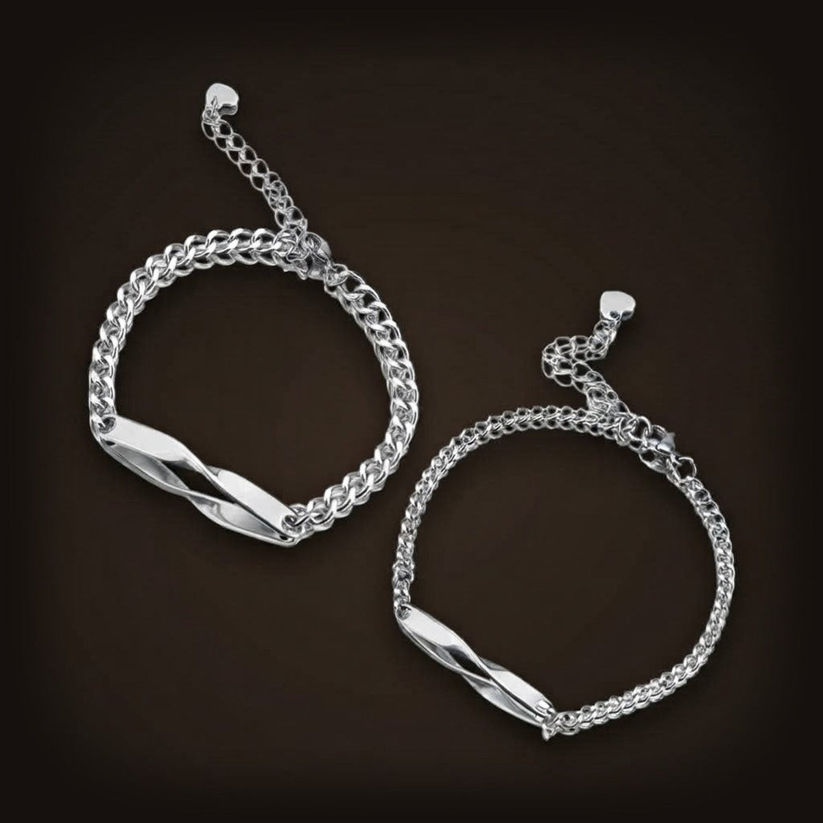 Bracelets Möbius pour Deux : Paire Assortie, Acier Titane, version argentée