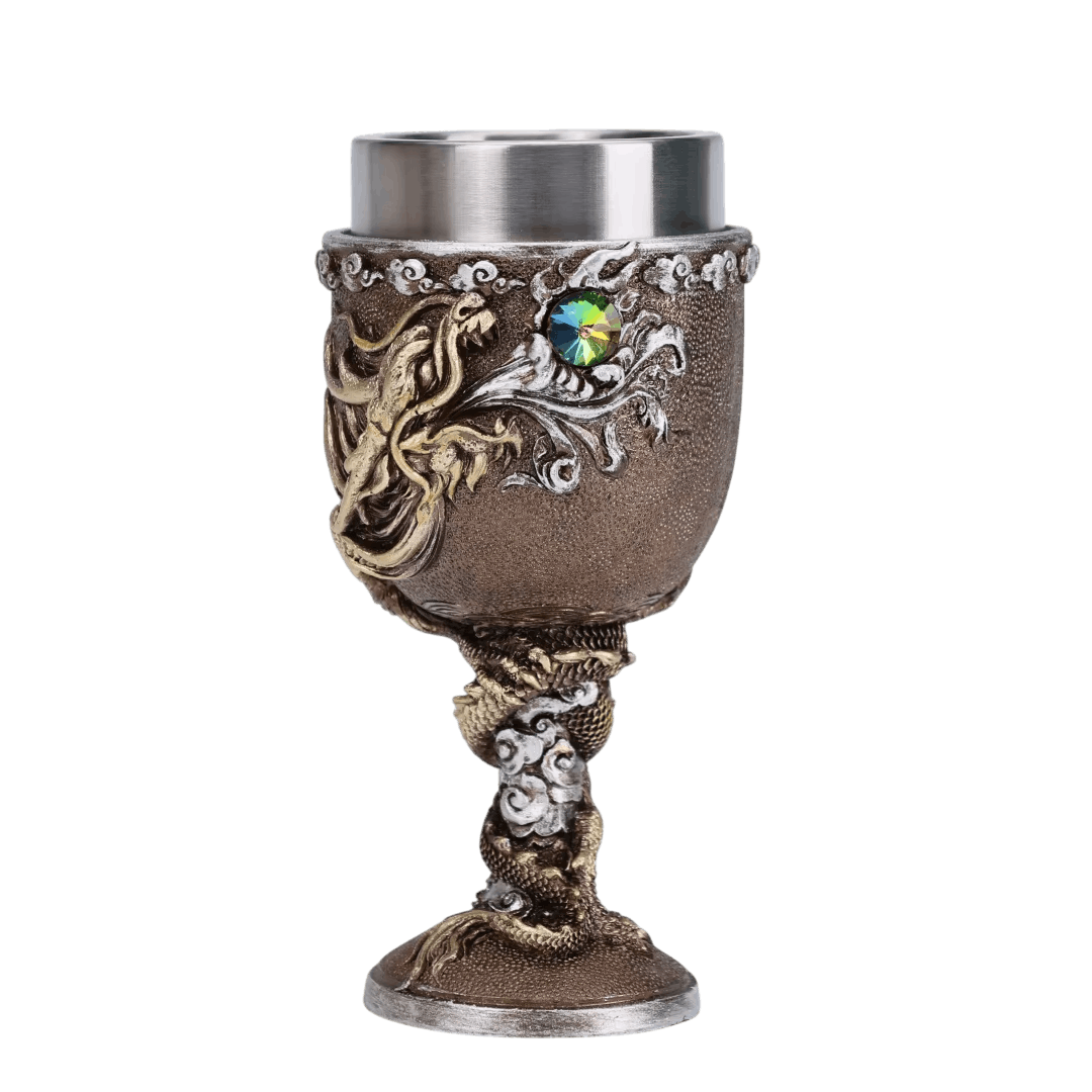 Calice dragon oriental bronze, fût en corps de dragon torsadé