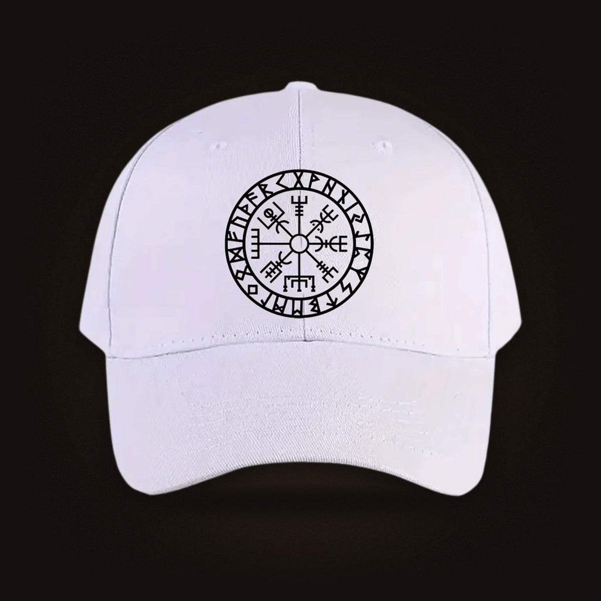 Casquette Viking Vegvísir Brodé Blanc, vue de face