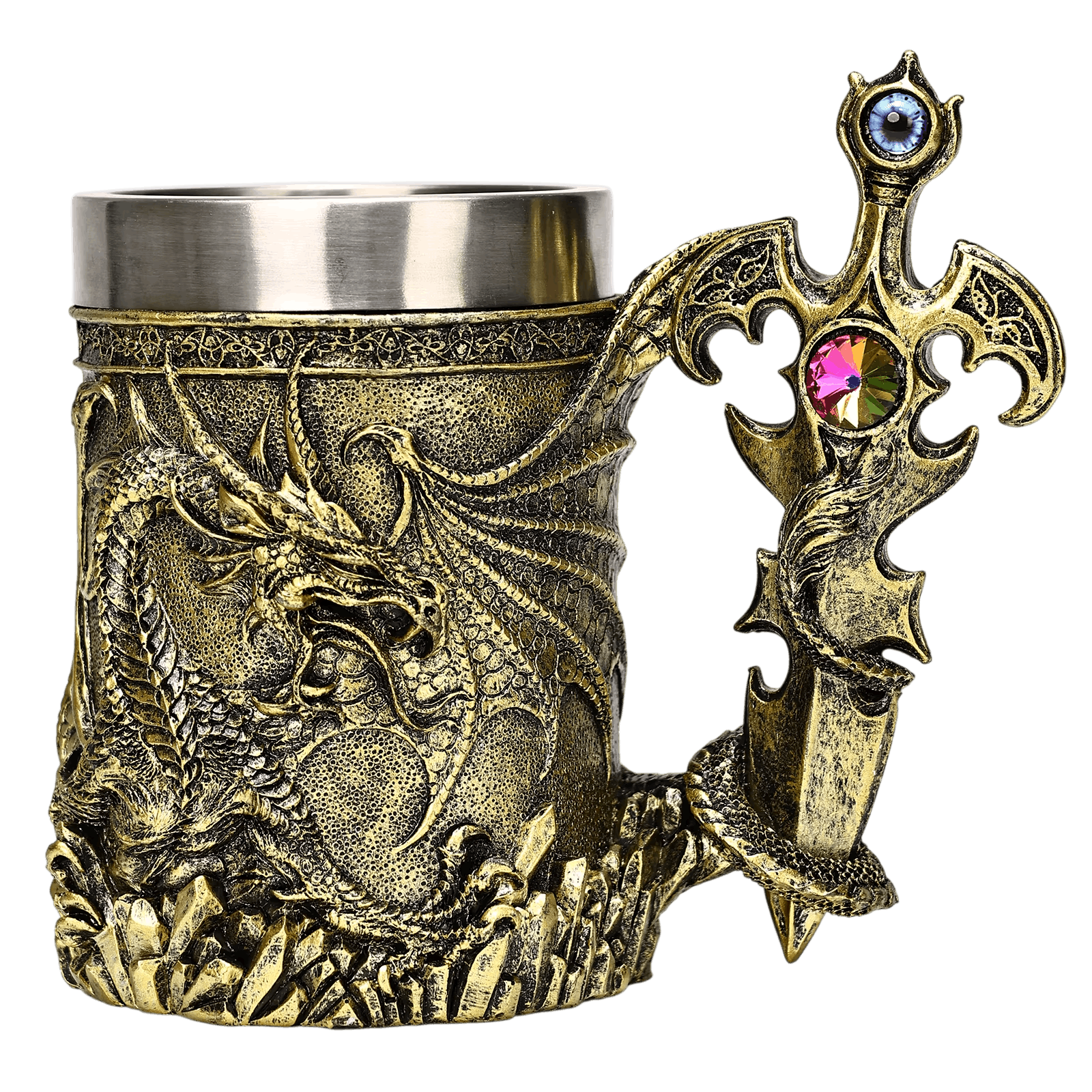 Chope au dragon doré et anse en épée ajourée