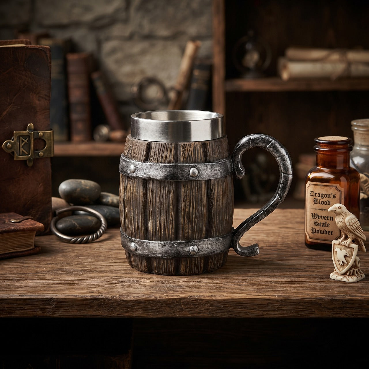 Chope Viking Tonneau : L'Anse Corne de Fer — résine sculptée — en situation