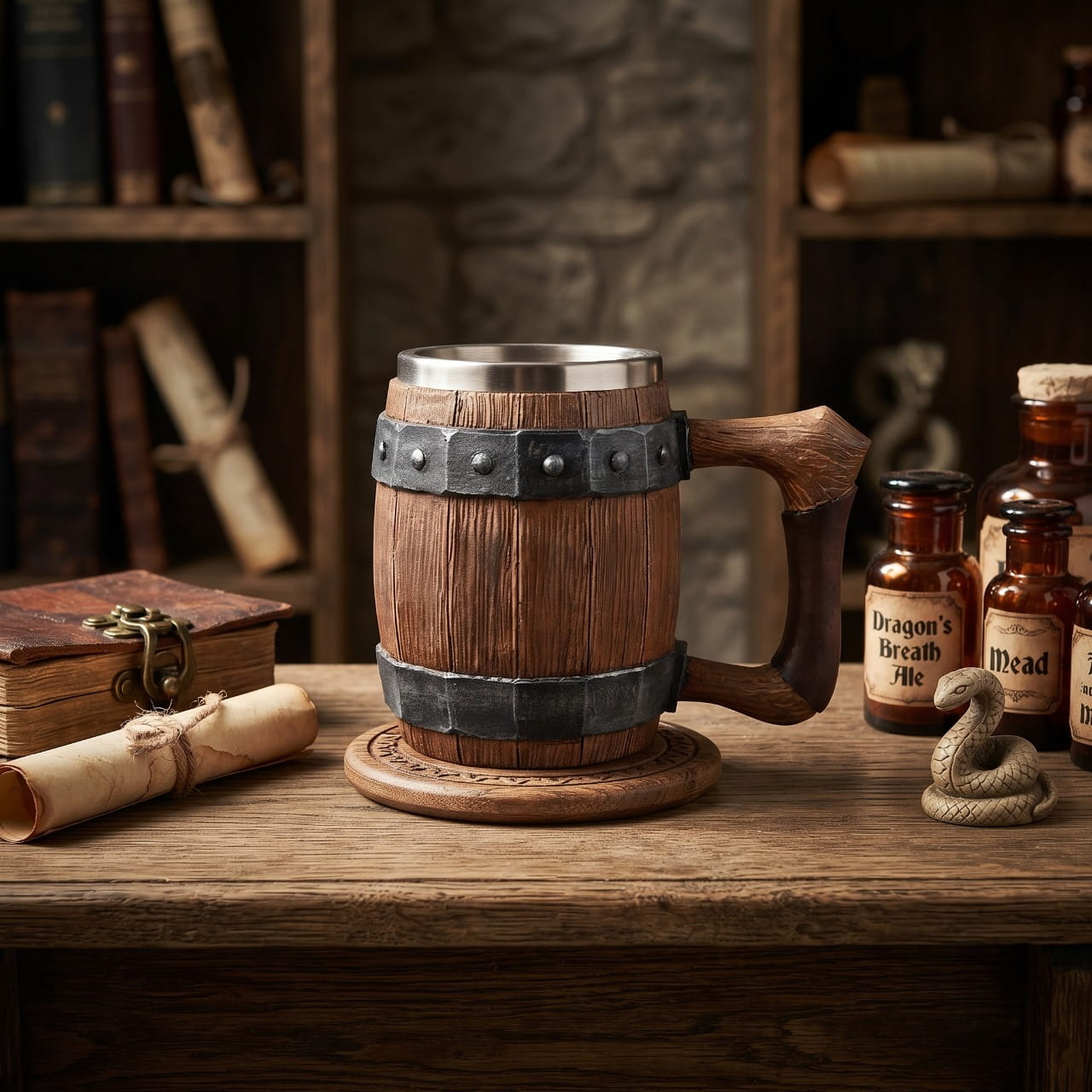 Chope Viking Tonneau : Le Baril de la Taverne (Bois & Acier)