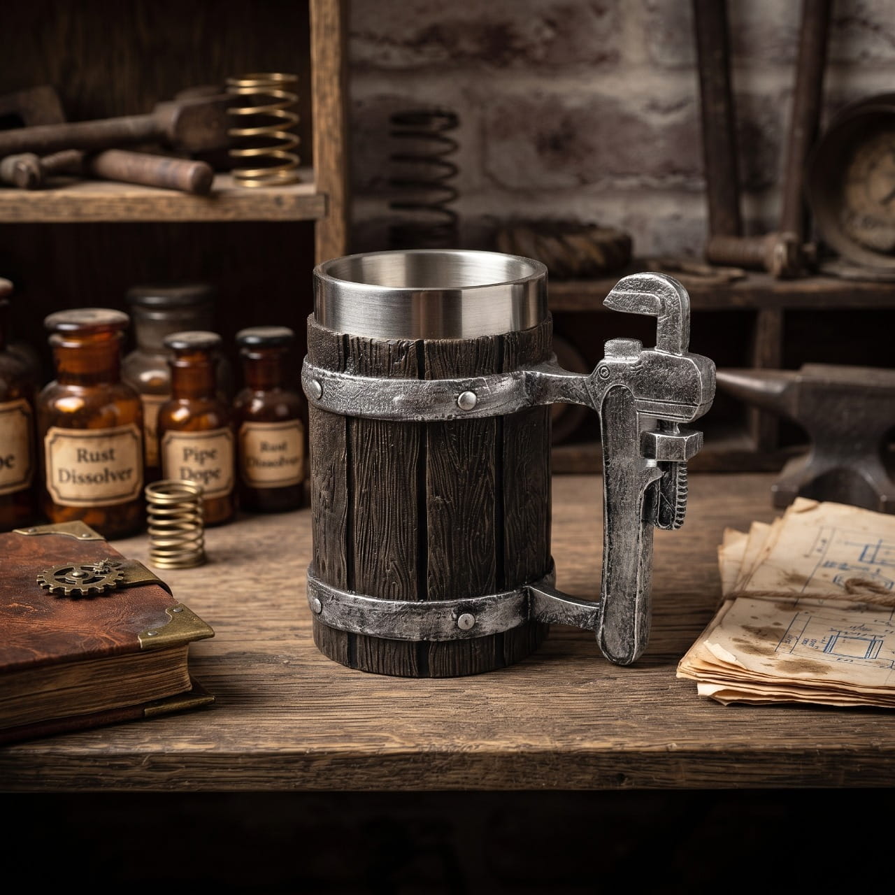 Chope Viking Tonneau : L'Anse du Plombier (Clé à Griffe) — résine sculptée haute densité — en situation