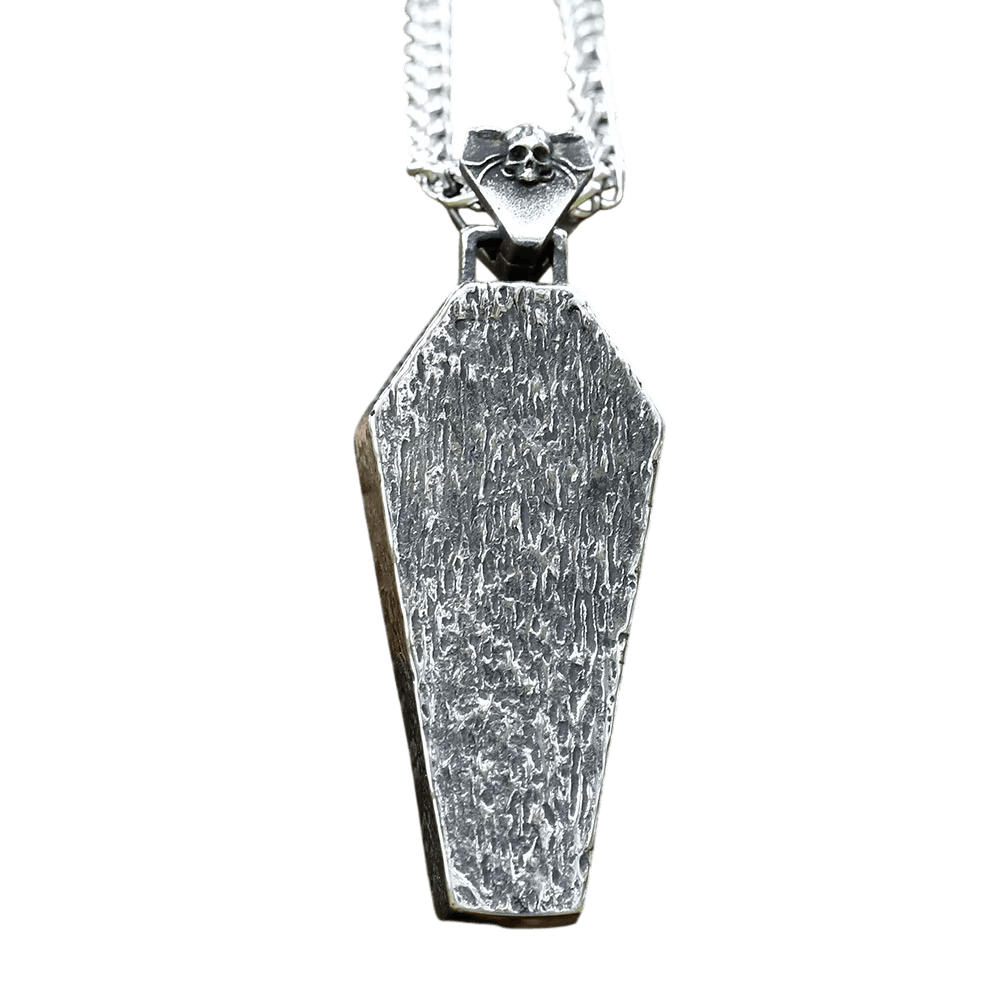 Revers martelé façon bois brut du pendentif cercueil en acier inoxydable