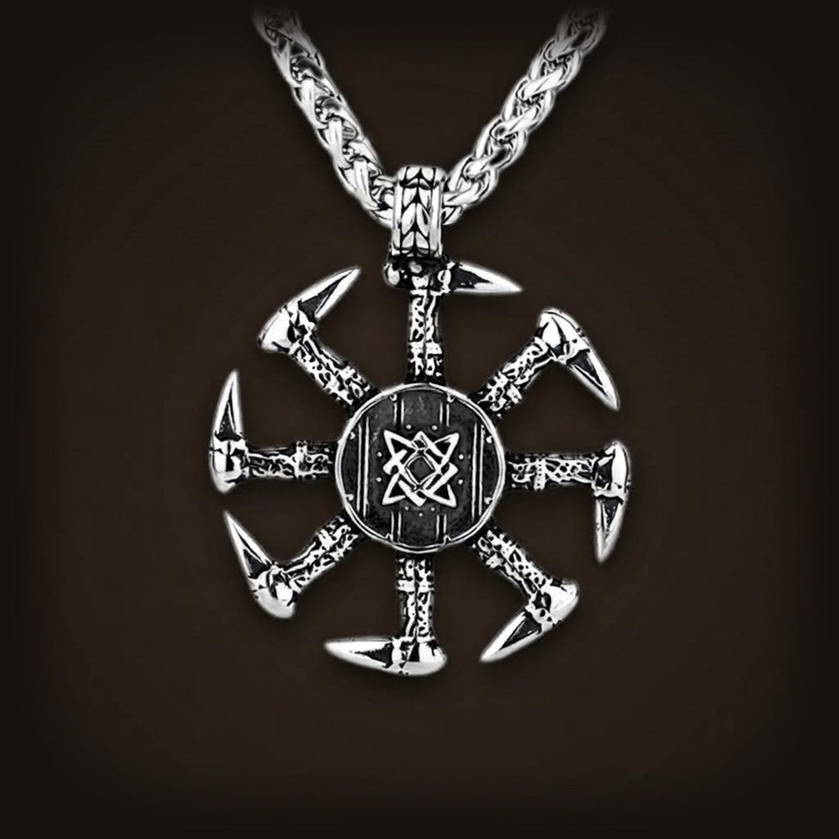 Pendentif Kolovrat en acier inoxydable, roue solaire ajourée
