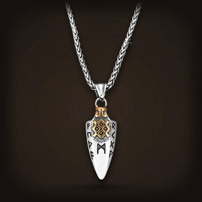 Collier Viking Lance Gungnir Runes Odin Acier Doré