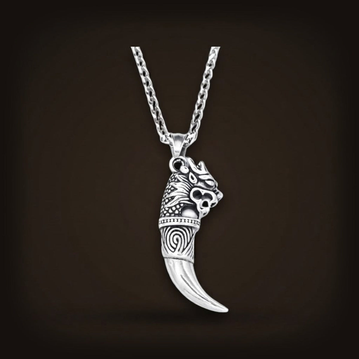 Collier viking pendentif dent de loup en acier inoxydable