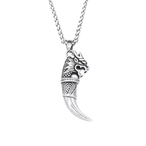 Collier viking pendentif dent de loup en acier inoxydable