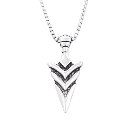 Collier viking pendentif fleche en acier inoxydable.
