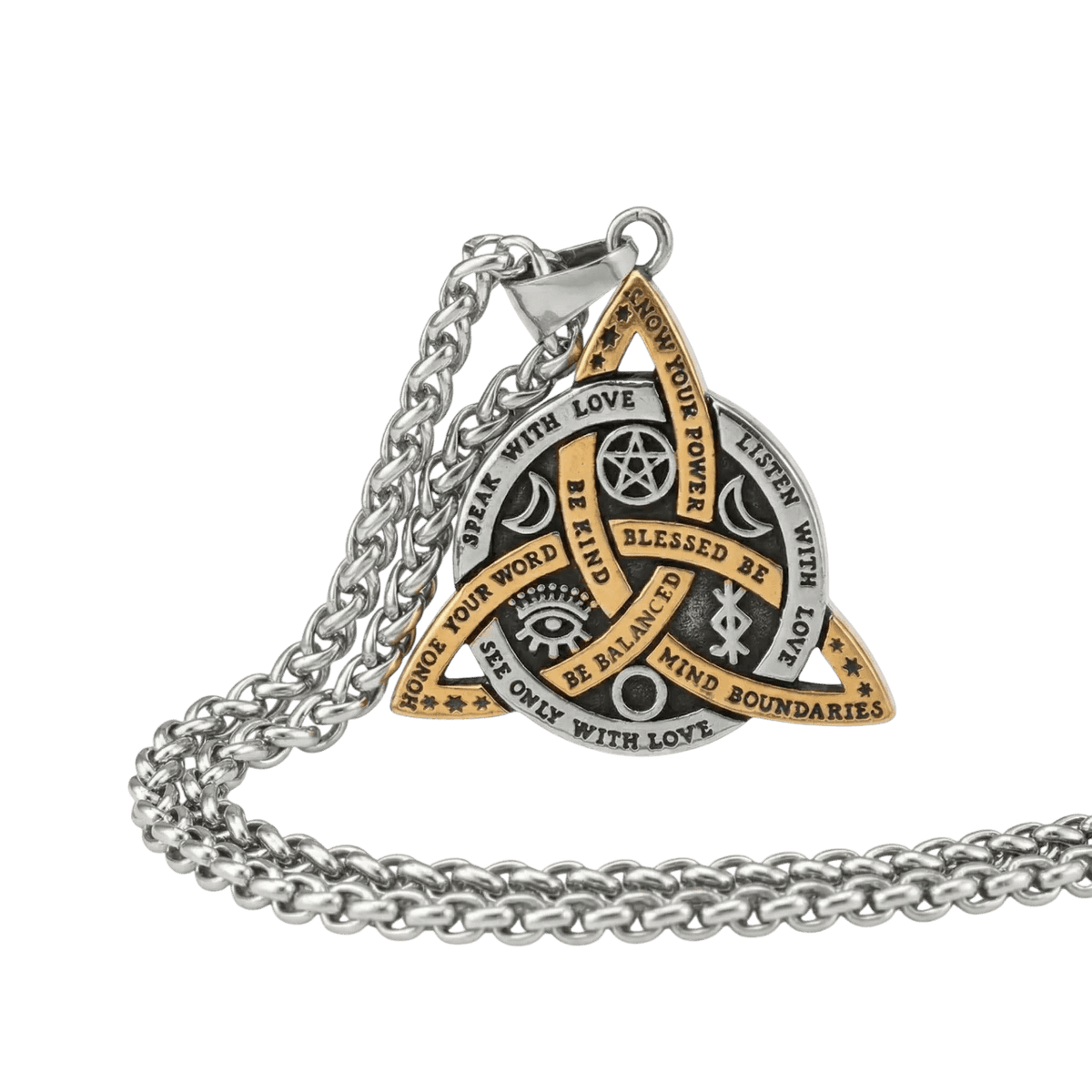 Collier viking pendentif Trinite d'Odin runes acier antique - Le Comptoir Viking