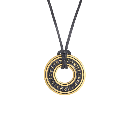Collier viking pendentif rune Othala heritage chaine corde acier dore