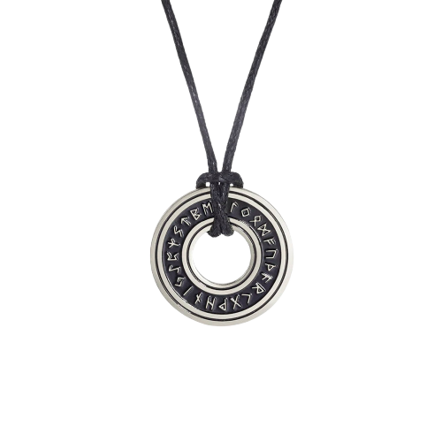 Collier viking pendentif runes Elder Futhark chaine corde acier inoxydable