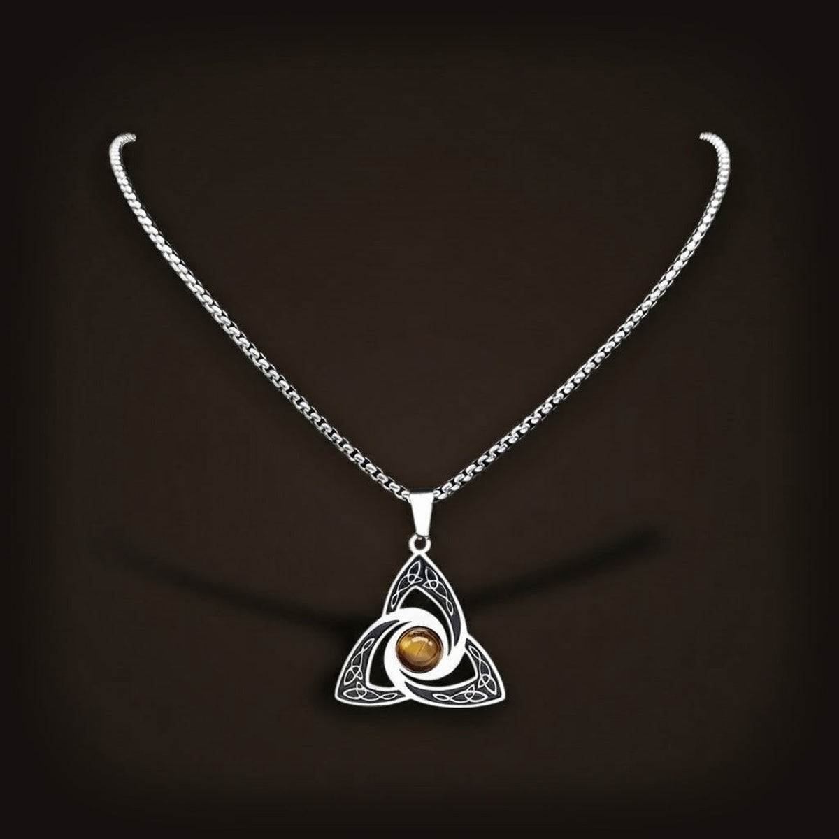 Collier viking triquetra avec pierre oeil de tigre en acier inoxydable