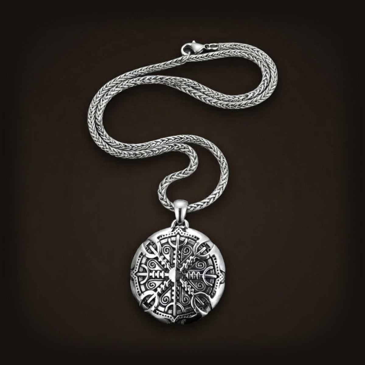 Collier viking pendentif rond vegvisir boussole nordique avec runes futhark en acier inoxydable