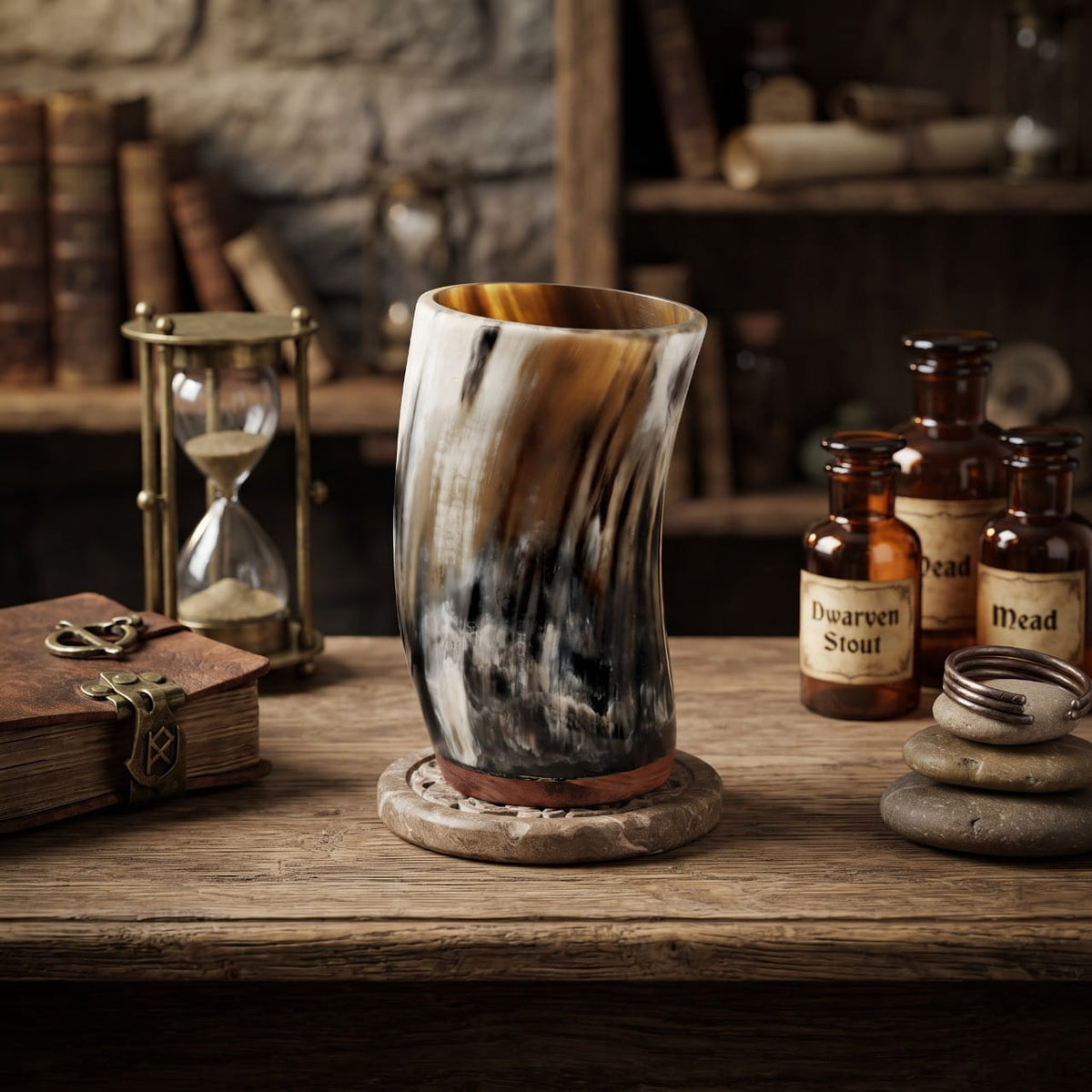 Corne Viking Naturelle Mug Boisson Traditionnelle — en situation