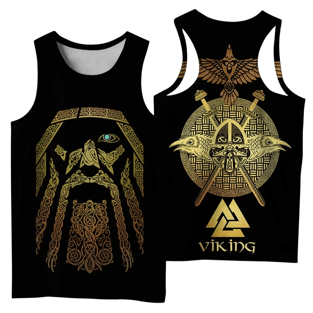 Débardeur Viking Odin Doré à l'Œil Unique, vu de face et de dos