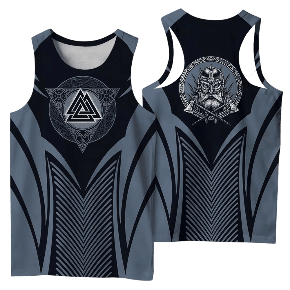 Débardeur Viking Valknut et Chevrons Bleu Ardoise, vu de face et de dos