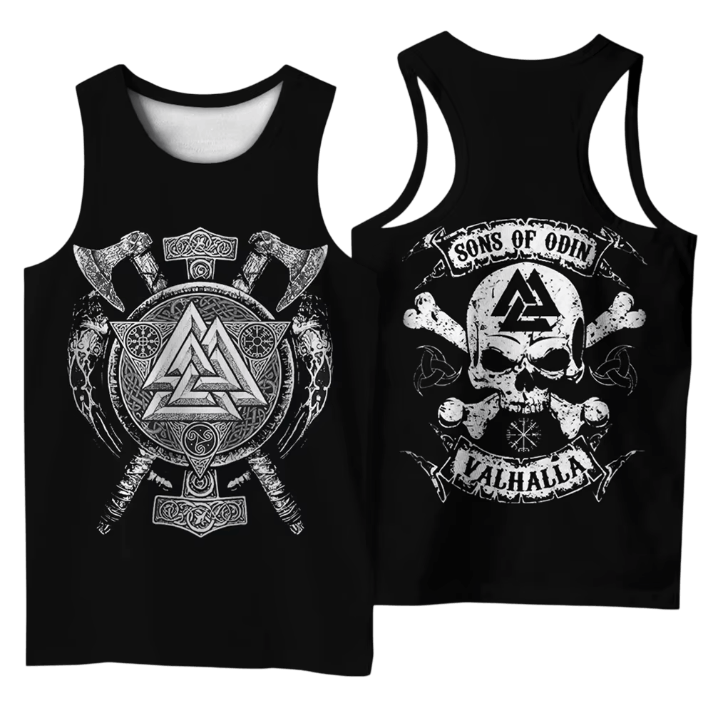 Débardeur Viking Valknut, Haches et Mjölnir, vu de face et de dos