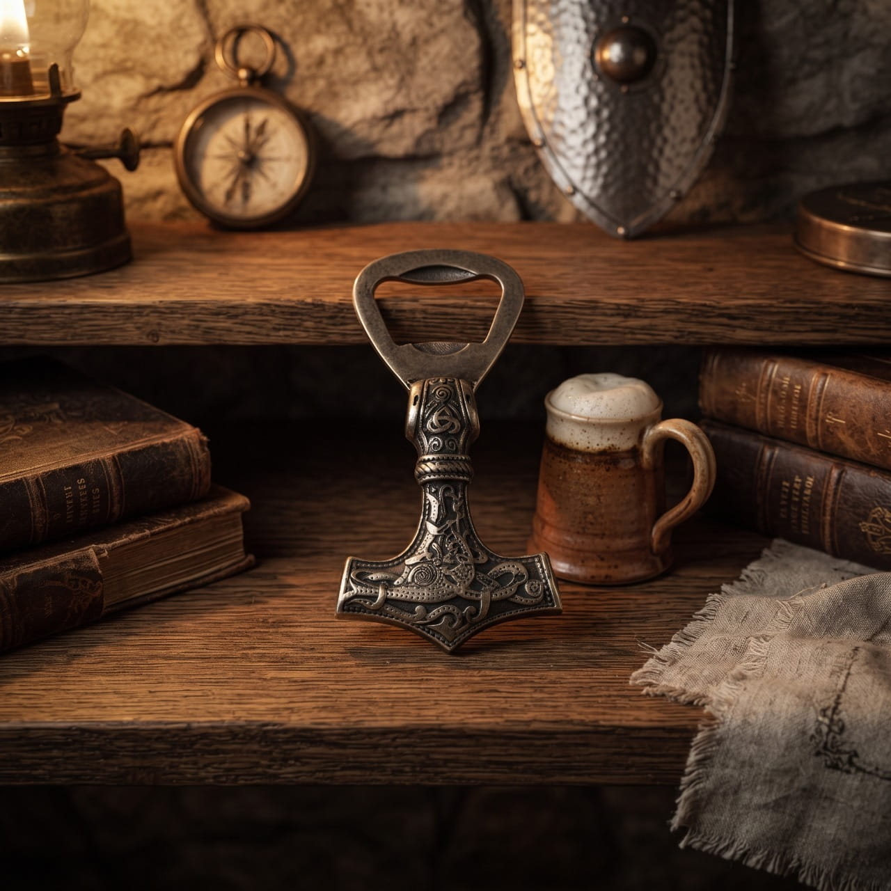 Decapsuleur Viking Marteau de Thor - Mjolnir Porte-Cles — acier Inoxydable 316L — en situation