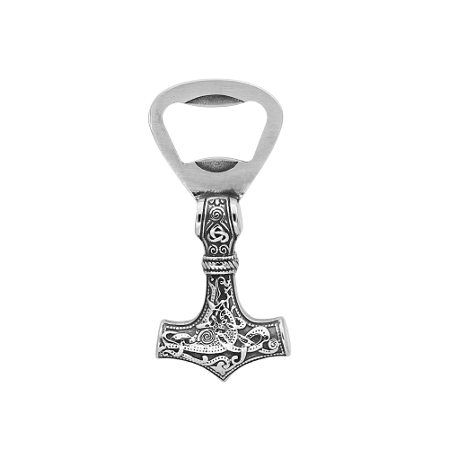 Decapsuleur Viking Marteau de Thor Mjolnir en acier inoxydable avec runes nordiques - Porte-cles viking